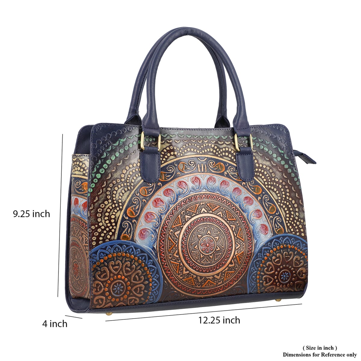 Navy Genuine Leather Hand Painted Tooled Satchel Bag image number 7