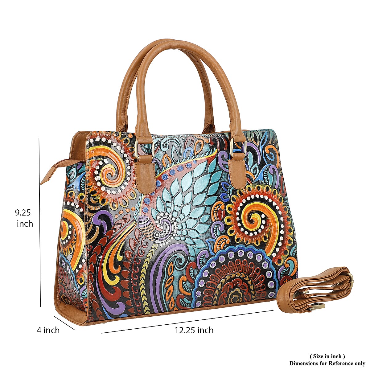 Tan Genuine Leather Hand Painted Tooled Satchel Bag image number 7