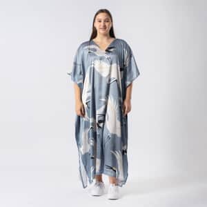 Tamsy Sky Blue Crane Kaftan - One Size Fits Most