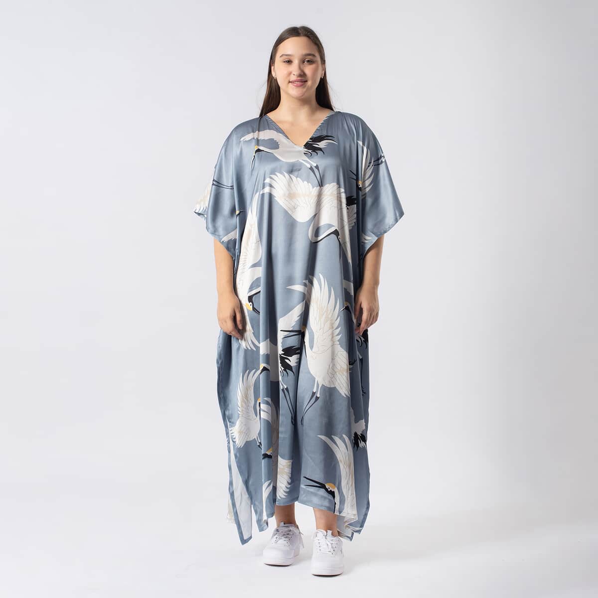 Tamsy Sky Blue Crane Kaftan - One Size Fits Most image number 0