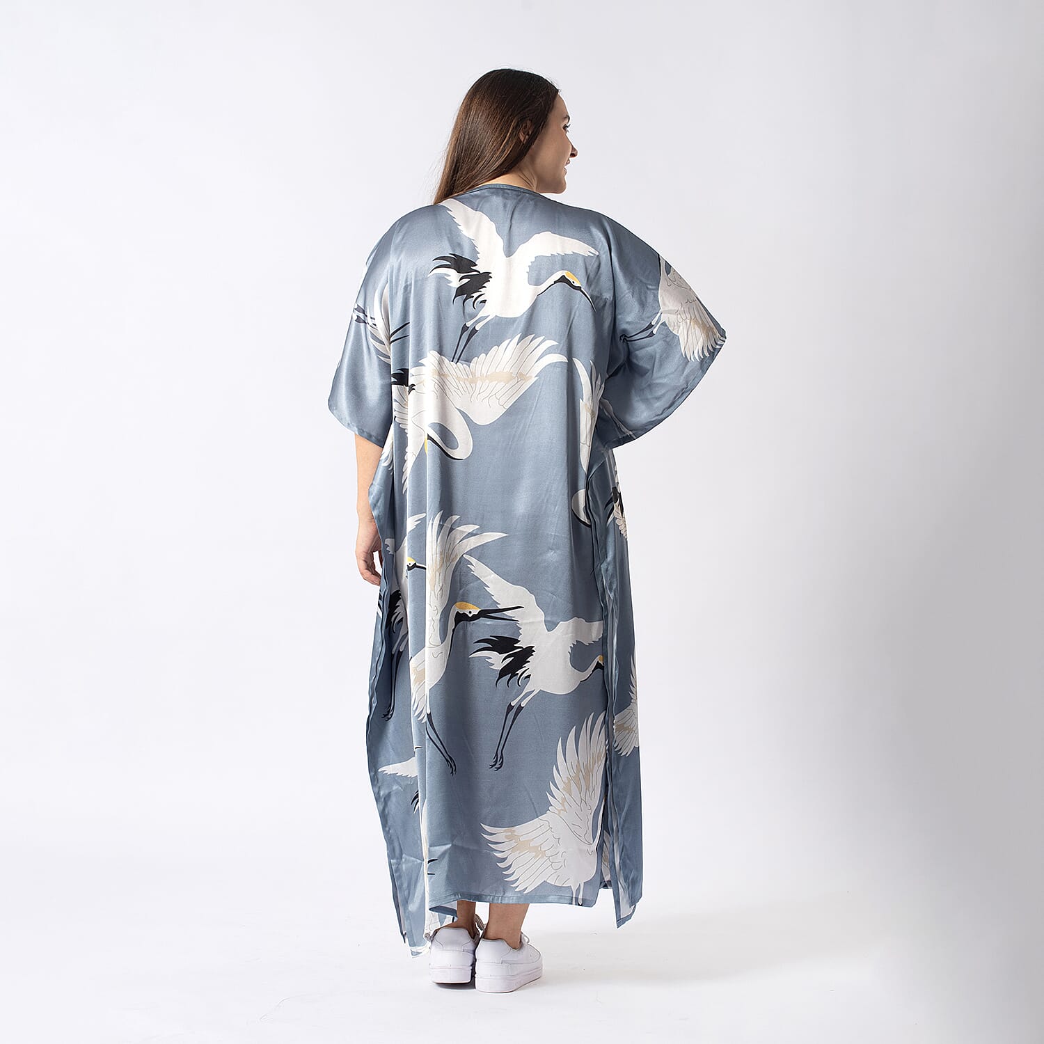 Tamsy Sky Blue Crane Kaftan - One Size Fits Most