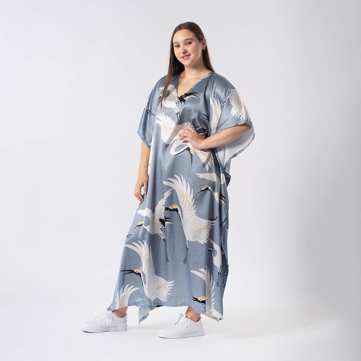 Tamsy Sky Blue Crane Kaftan - One Size Fits Most image number 2