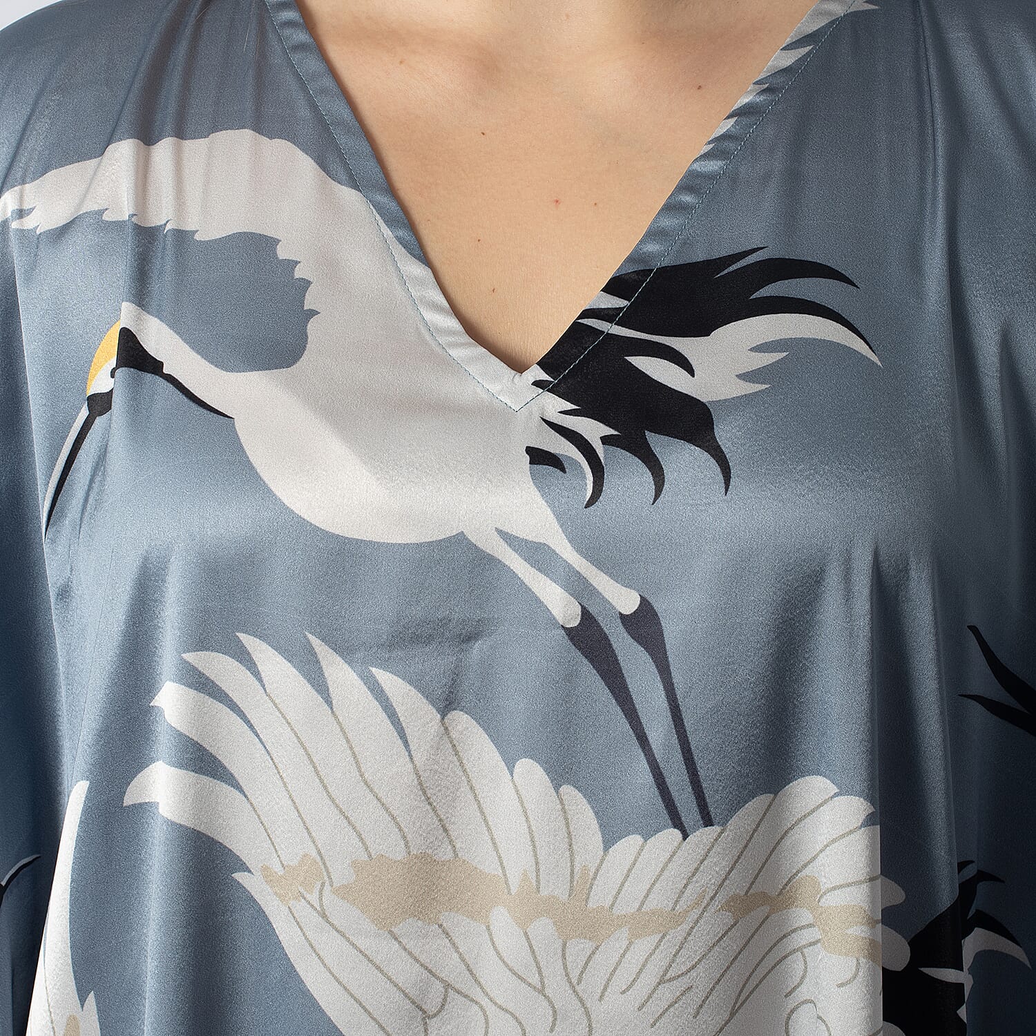 Tamsy Sky Blue Crane Kaftan - One Size Fits Most