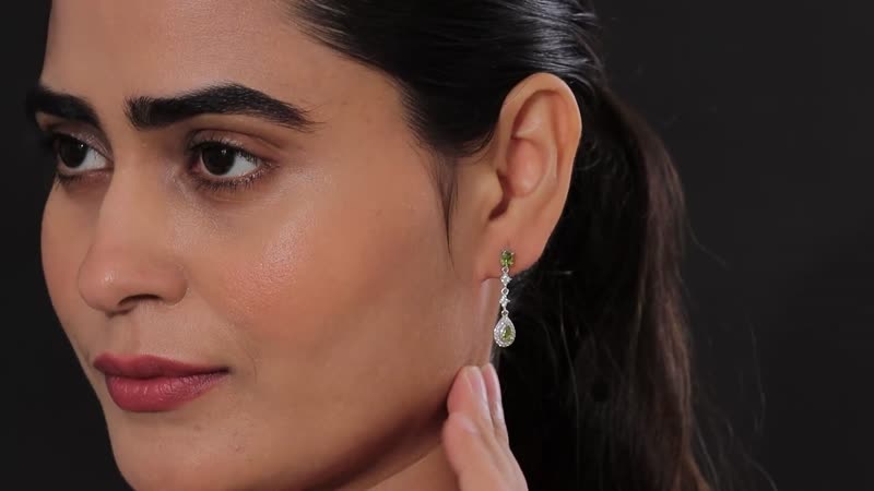 Premium Natural Calabar Green Tourmaline and White Zircon Dangling Earrings in Platinum Over Sterling Silver 1.40 ctw