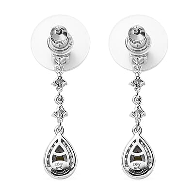Premium Natural Calabar Green Tourmaline and White Zircon Dangling Earrings in Platinum Over Sterling Silver 1.40 ctw