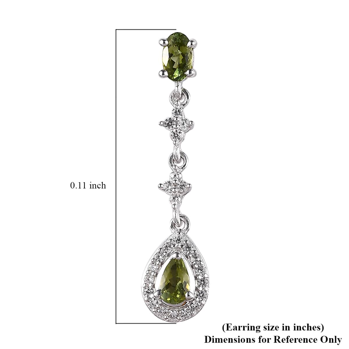 Premium Natural Calabar Green Tourmaline and White Zircon Dangling Earrings in Platinum Over Sterling Silver 1.40 ctw image number 4