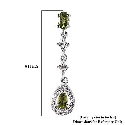 Premium Natural Calabar Green Tourmaline and White Zircon Dangling Earrings in Platinum Over Sterling Silver 1.40 ctw