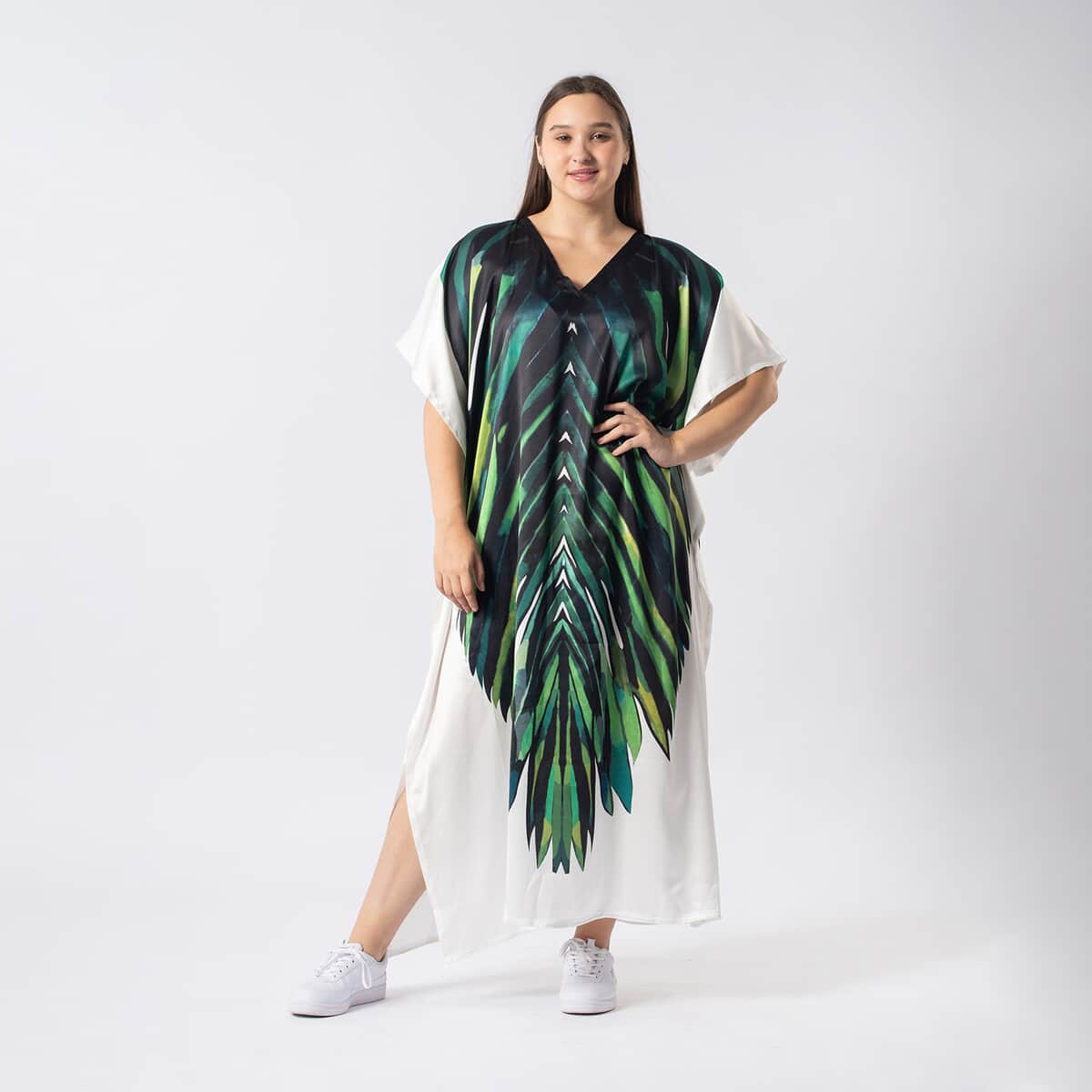 Tamsy Green Palm Kaftan - One Size Fits Most image number 0