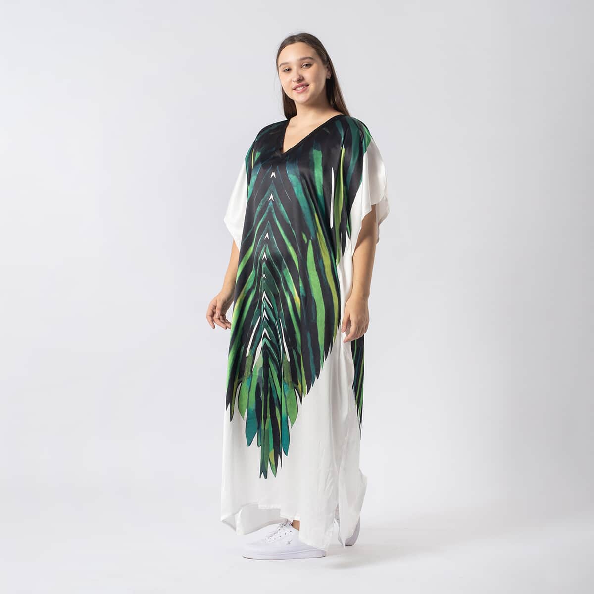 Tamsy Green Palm Kaftan - One Size Fits Most image number 2