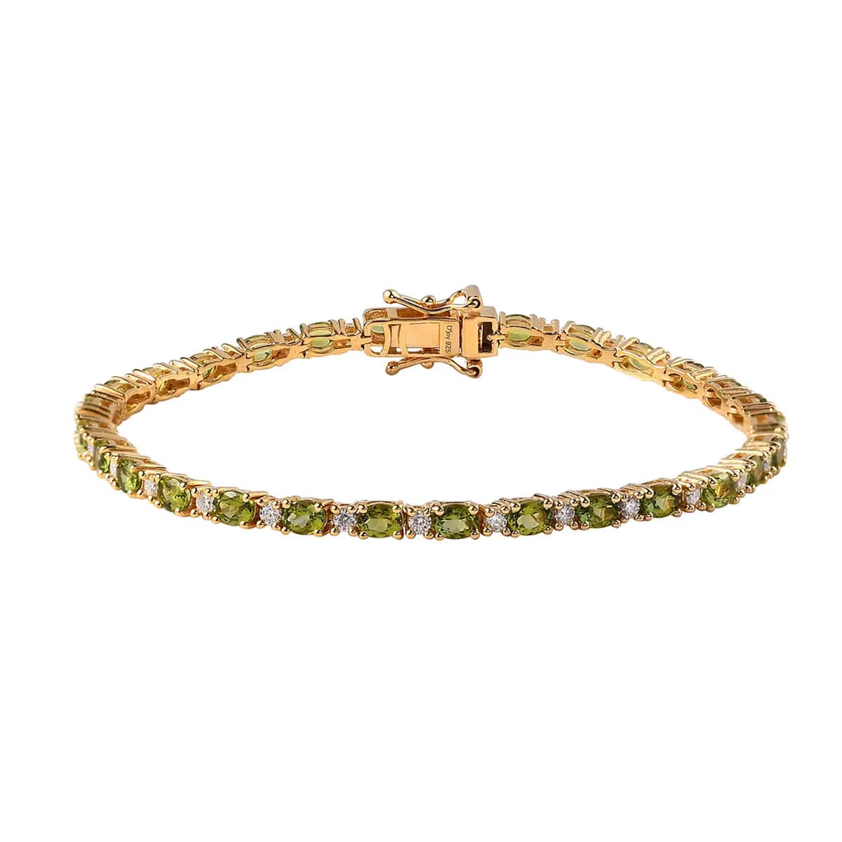 Premium Natural Calabar Green Tourmaline and Moissanite Tennis Bracelet in Vermeil YG Over Sterling Silver (7.25 In) 5.70 ctw image number 0
