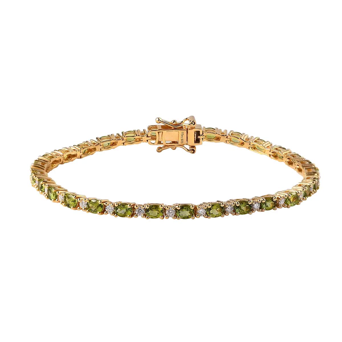 Premium Natural Calabar Green Tourmaline and Moissanite Tennis Bracelet in Vermeil Yellow Gold Over Sterling Silver (6.50 In) 5.20 ctw (Del. in 3-5 Days) image number 0