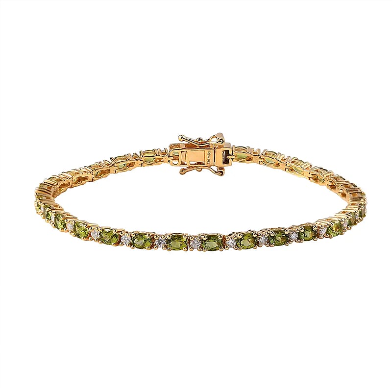 D'Joy Premium Natural Calabar Green Tourmaline and Moissanite 5.70 ctw Tennis Bracelet in Vermeil YG Over Sterling Silver (7.25 In)
