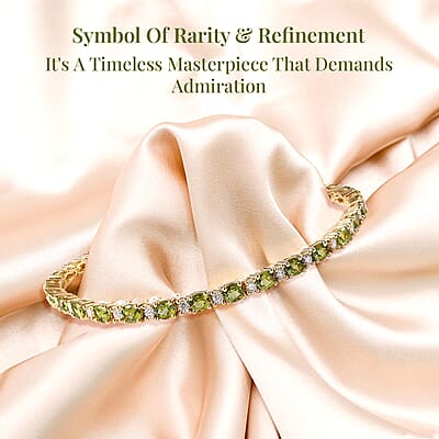 D'Joy Premium Natural Calabar Green Tourmaline and Moissanite 5.70 ctw Tennis Bracelet in Vermeil YG Over Sterling Silver (7.25 In)