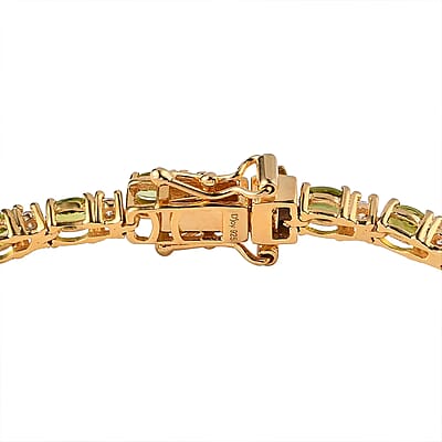 D'Joy Premium Natural Calabar Green Tourmaline and Moissanite 5.70 ctw Tennis Bracelet in Vermeil YG Over Sterling Silver (7.25 In)