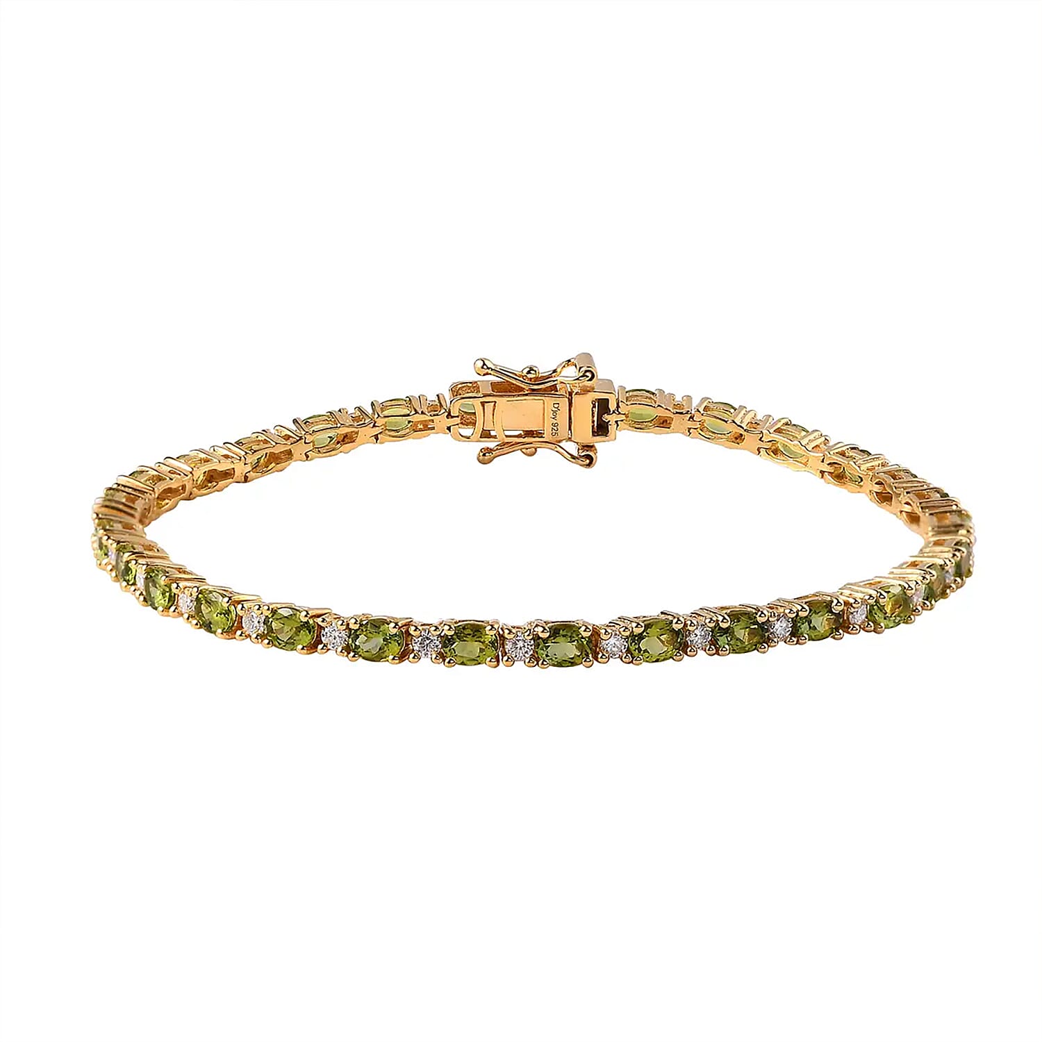 Premium Natural Calabar Green Tourmaline and Moissanite Tennis Bracelet in Vermeil Yellow Gold Over Sterling Silver (6.50 In) 5.20 ctw