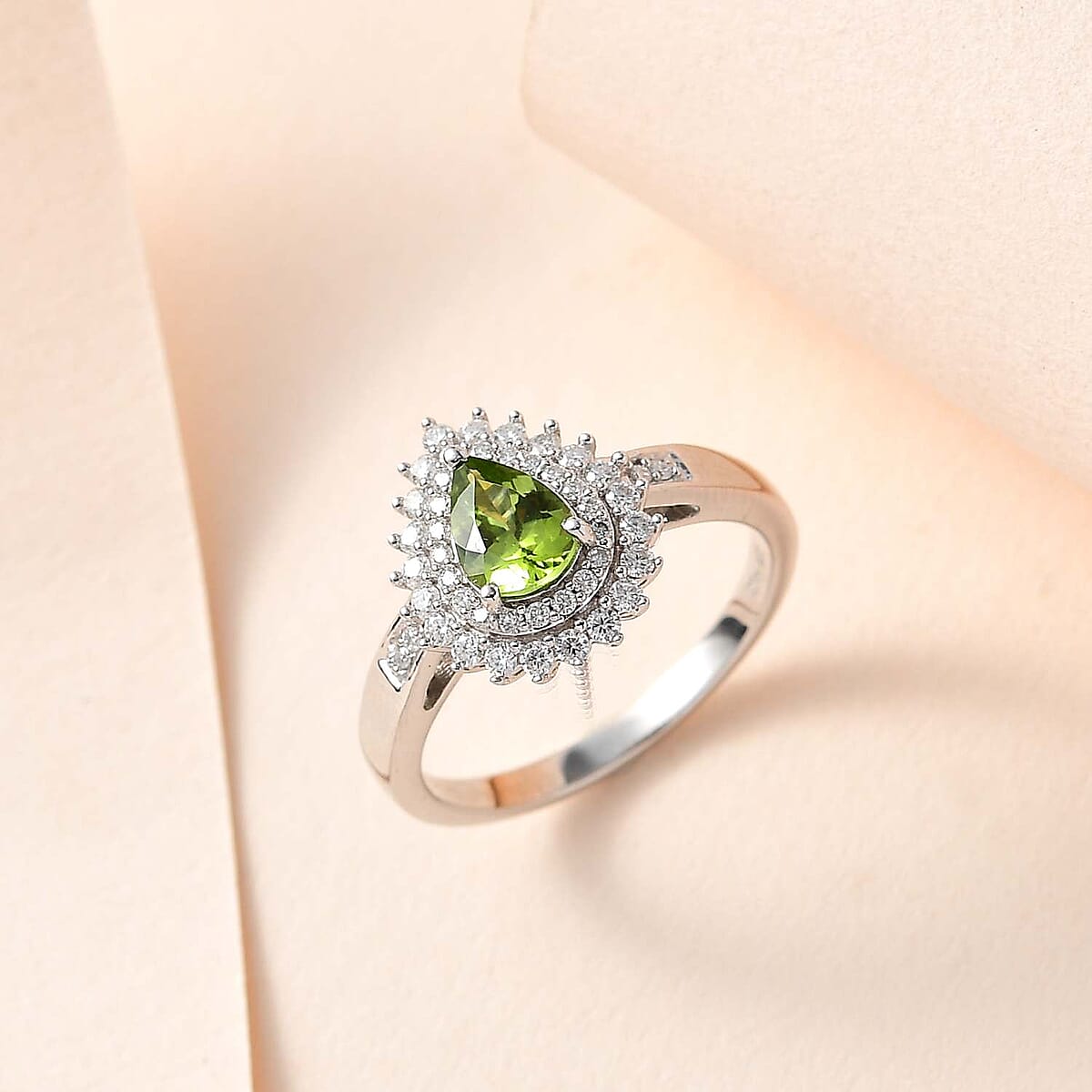 Premium Calabar Tourmaline and Moissanite Double Halo Ring in Platinum Over Sterling Silver (Size 10.0) 1.00 ctw image number 1