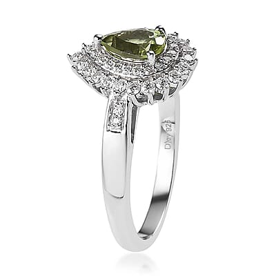 Premium Natural Calabar Green Tourmaline and Moissanite Double Halo Ring in Platinum Over Sterling Silver (Size 10.0) 1.00 ctw