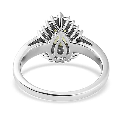 Premium Natural Calabar Green Tourmaline and Moissanite Double Halo Ring in Platinum Over Sterling Silver (Size 10.0) 1.00 ctw