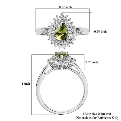 Premium Natural Calabar Green Tourmaline and Moissanite Double Halo Ring in Platinum Over Sterling Silver (Size 10.0) 1.00 ctw