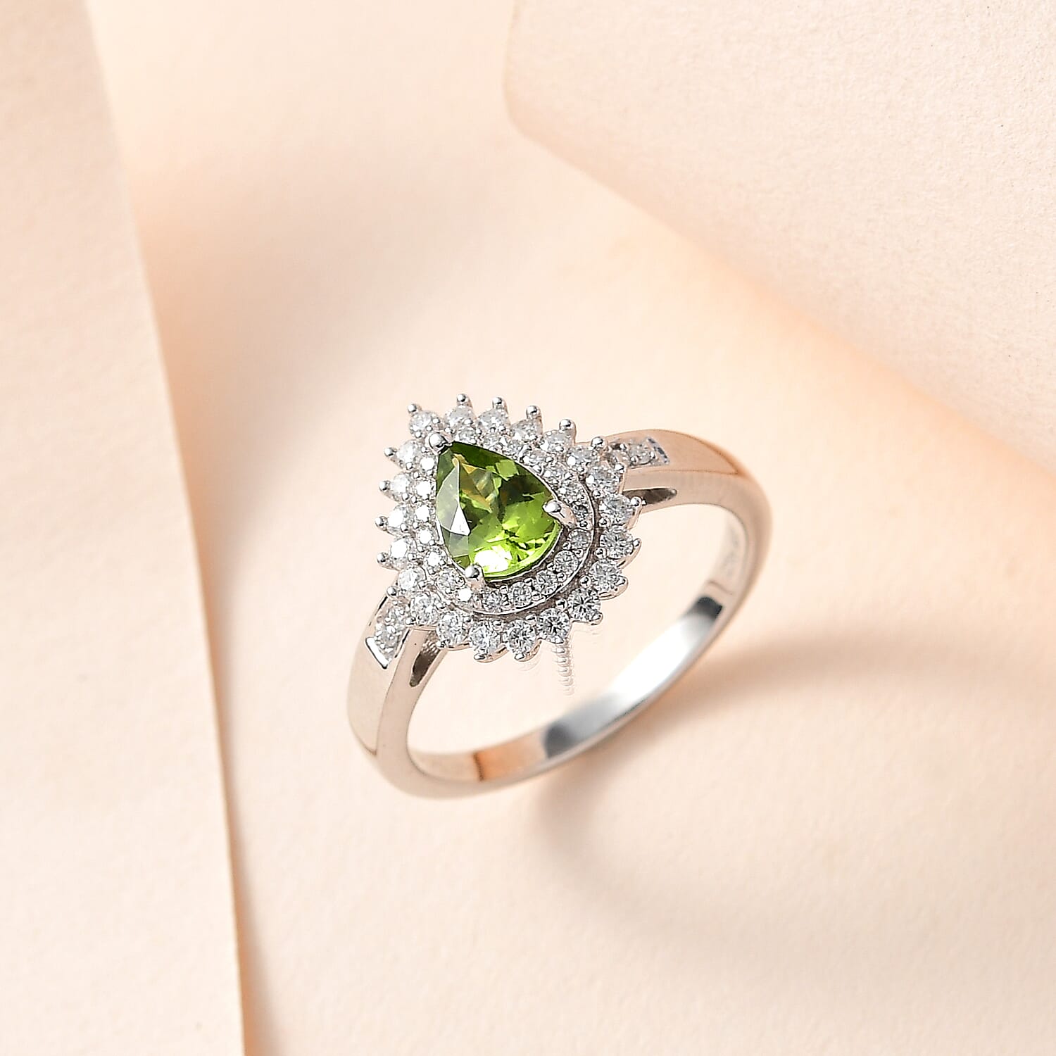 Premium Natural Calabar Green Tourmaline and Moissanite Double Halo Ring in Platinum Over Sterling Silver (Size 5.0) 1.00 ctw