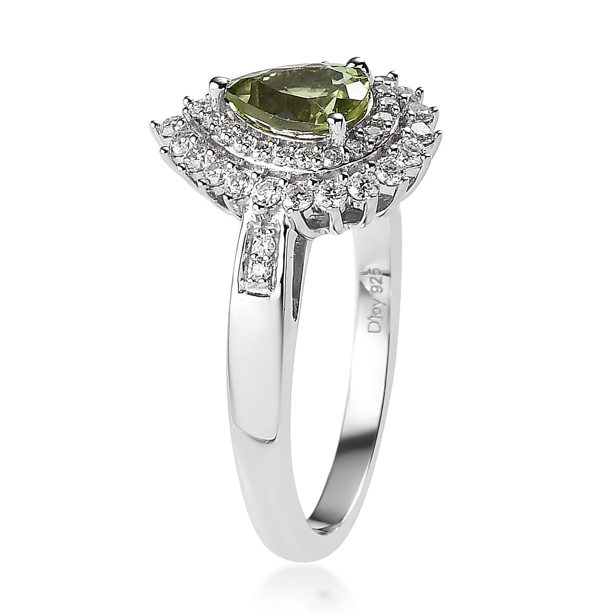 Premium Natural Calabar Green Tourmaline and Moissanite Double Halo Ring in Platinum Over Sterling Silver (Size 5.0) 1.00 ctw