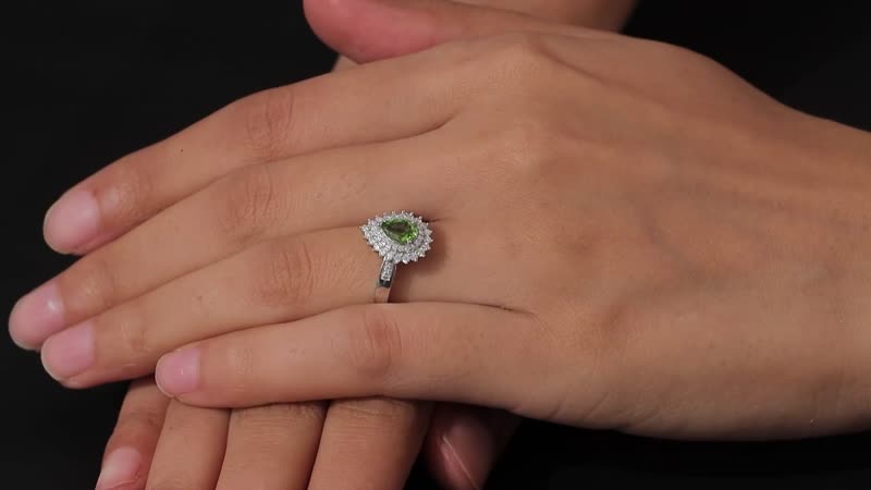Premium Calabar Tourmaline and Moissanite Double Halo Ring in Platinum Over Sterling Silver (Size 10.0) 1.00 ctw