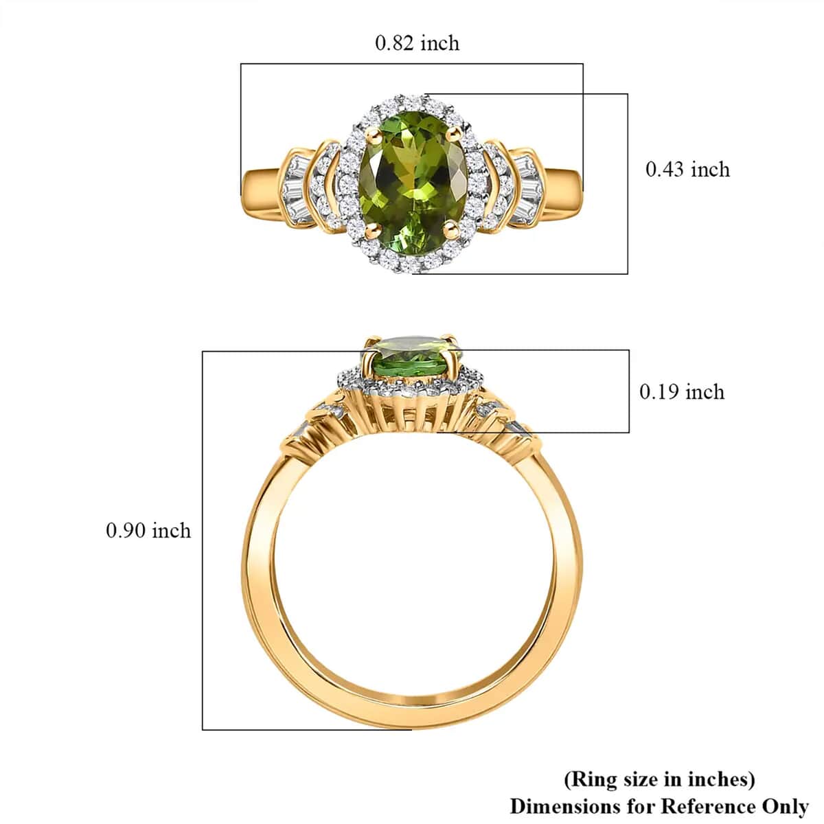 Luxoro 14K Yellow Gold AAA Natural Calabar Green Tourmaline and G-H I3 Diamond Halo Ring (Size 10.0) 1.50 ctw image number 6