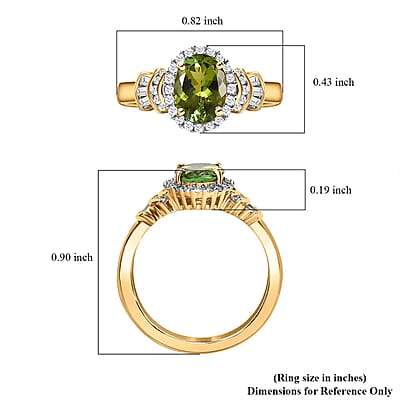 Luxoro AAA Natural Calabar Green Tourmaline and G-H I3 Diamond 1.50 ctw Halo Ring in 14K Yellow Gold (Size 10.0)