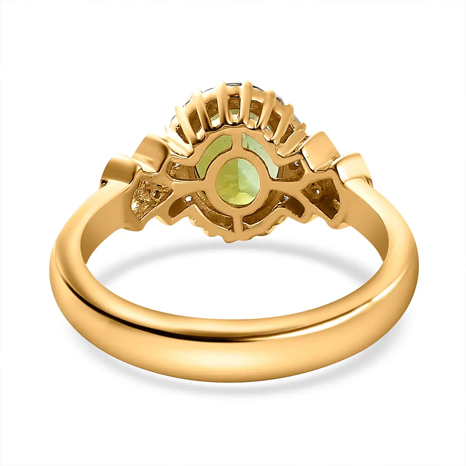 Luxoro AAA Natural Calabar Green Tourmaline and G-H I3 Diamond 1.50 ctw Halo Ring in 14K Yellow Gold (Size 10.0)