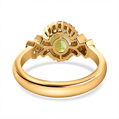 Luxoro AAA Natural Calabar Green Tourmaline and G-H I3 Diamond 1.50 ctw Halo Ring in 14K Yellow Gold (Size 10.0)