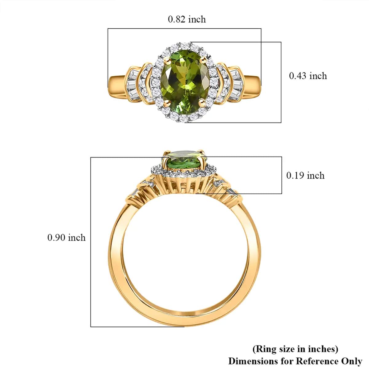 Luxoro AAA Natural Calabar Green Tourmaline and G-H I3 Diamond 1.50 ctw Halo Ring in 14K Yellow Gold (Size 7.0) image number 6