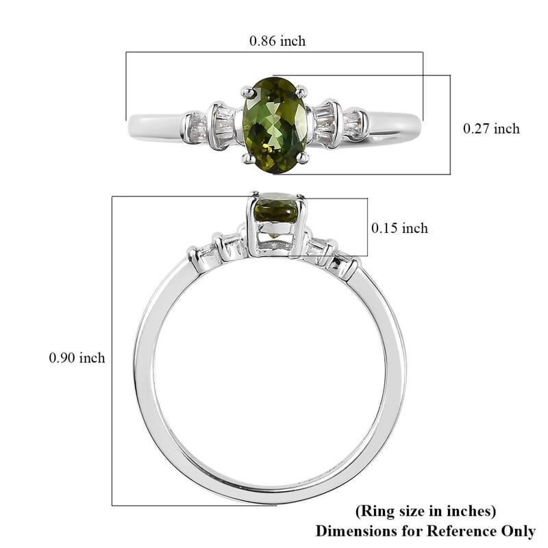 Premium Natural Calabar Green Tourmaline and Diamond Ring in Platinum Over Sterling Silver (Size 10.0) 0.70 ctw
