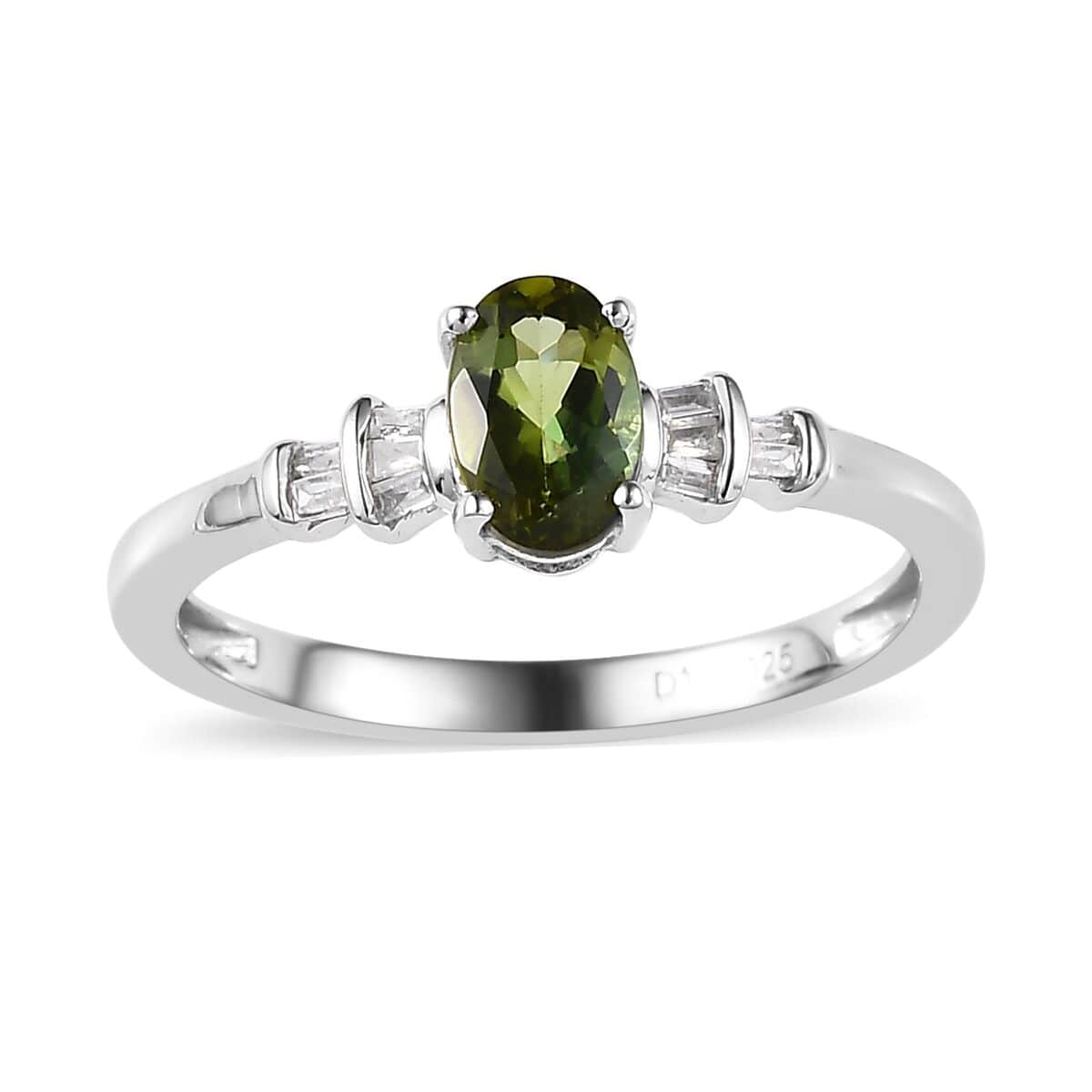 Premium Natural Calabar Green Tourmaline and Diamond Ring in Platinum Over Sterling Silver (Size 5.0) 0.70 ctw image number 0