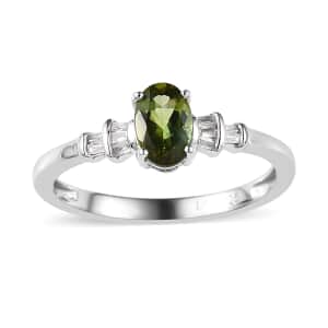 Premium Natural Calabar Green Tourmaline and Diamond Ring in Platinum Over Sterling Silver (Size 5.0) 0.70 ctw