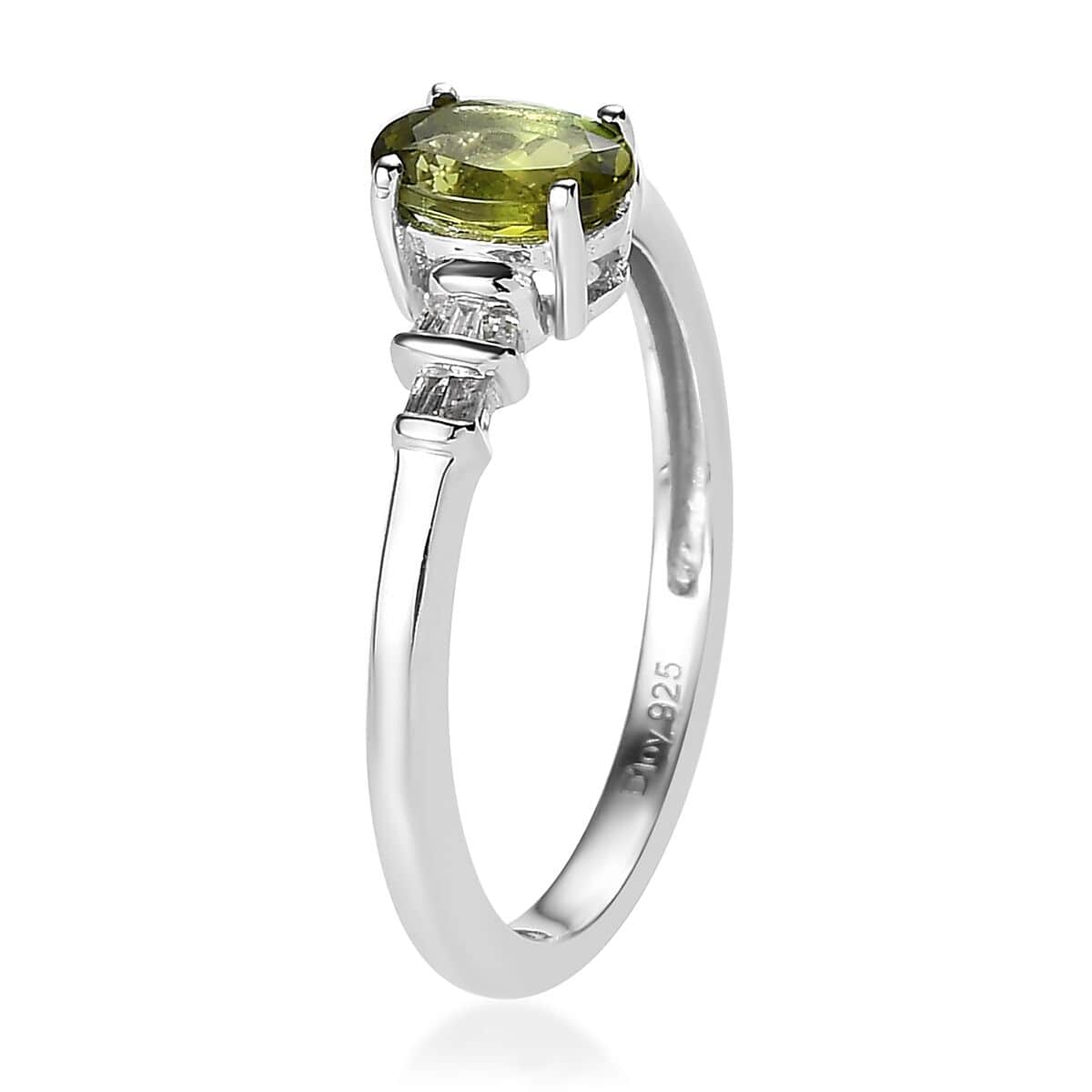 Premium Natural Calabar Green Tourmaline and Diamond Ring in Platinum Over Sterling Silver (Size 5.0) 0.70 ctw image number 3