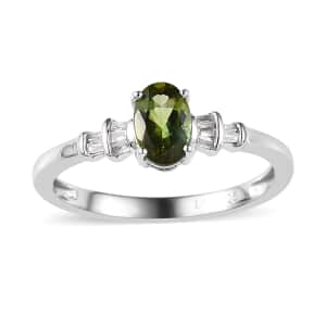 Premium Natural Calabar Green Tourmaline and Diamond Ring in Platinum Over Sterling Silver (Size 7.0) 0.70 ctw