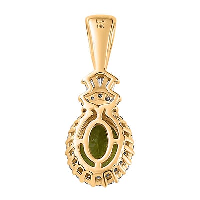Luxoro 14K Yellow Gold AAA Natural Calabar Green Tourmaline and G-H I3 Diamond Halo Pendant 1.50 ctw
