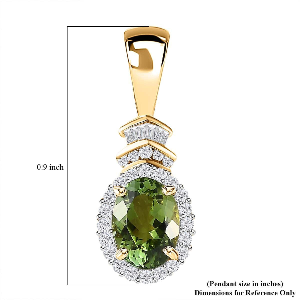 Luxoro 14K Yellow Gold AAA Natural Calabar Green Tourmaline and G-H I3 Diamond Halo Pendant 1.50 ctw