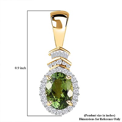 Luxoro 14K Yellow Gold AAA Natural Calabar Green Tourmaline and G-H I3 Diamond Halo Pendant 1.50 ctw