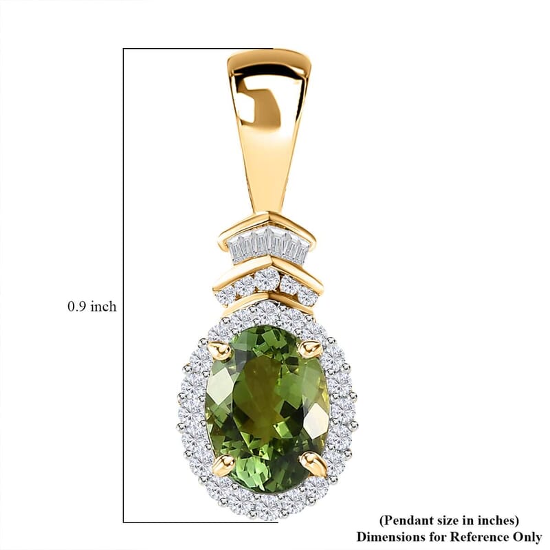 Luxoro 14K Yellow Gold AAA Natural Calabar Green Tourmaline and G-H I3 Diamond Halo Pendant 1.50 ctw
