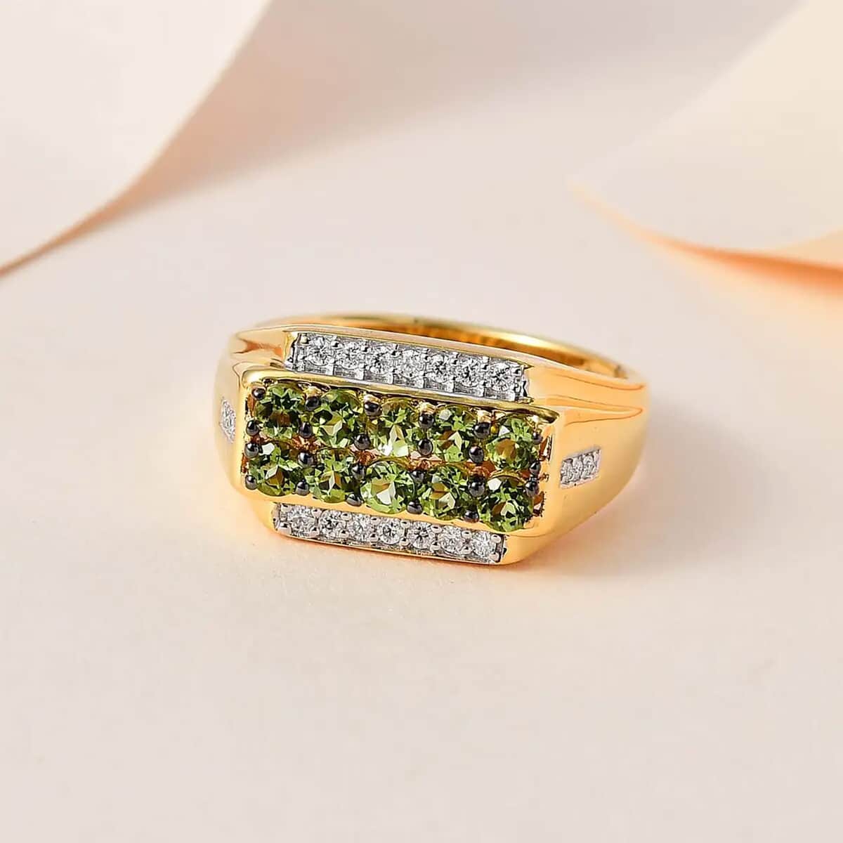 Premium Calabar Tourmaline, Moissanite Men's Ring in Vermeil YG Over Sterling Silver (Size 10.0) 1.60 ctw image number 1