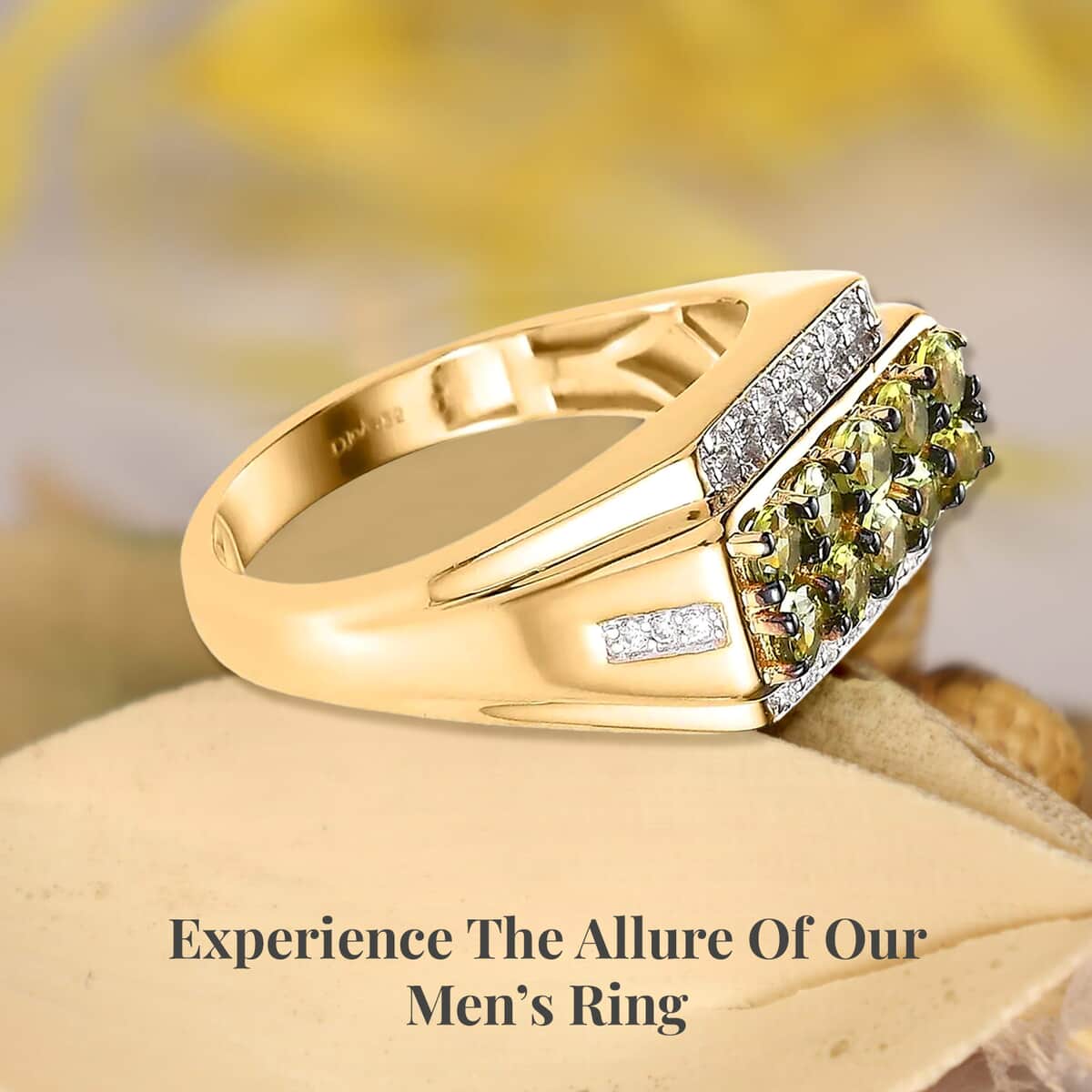 Premium Calabar Tourmaline, Moissanite Men's Ring in Vermeil YG Over Sterling Silver (Size 10.0) 1.60 ctw image number 2