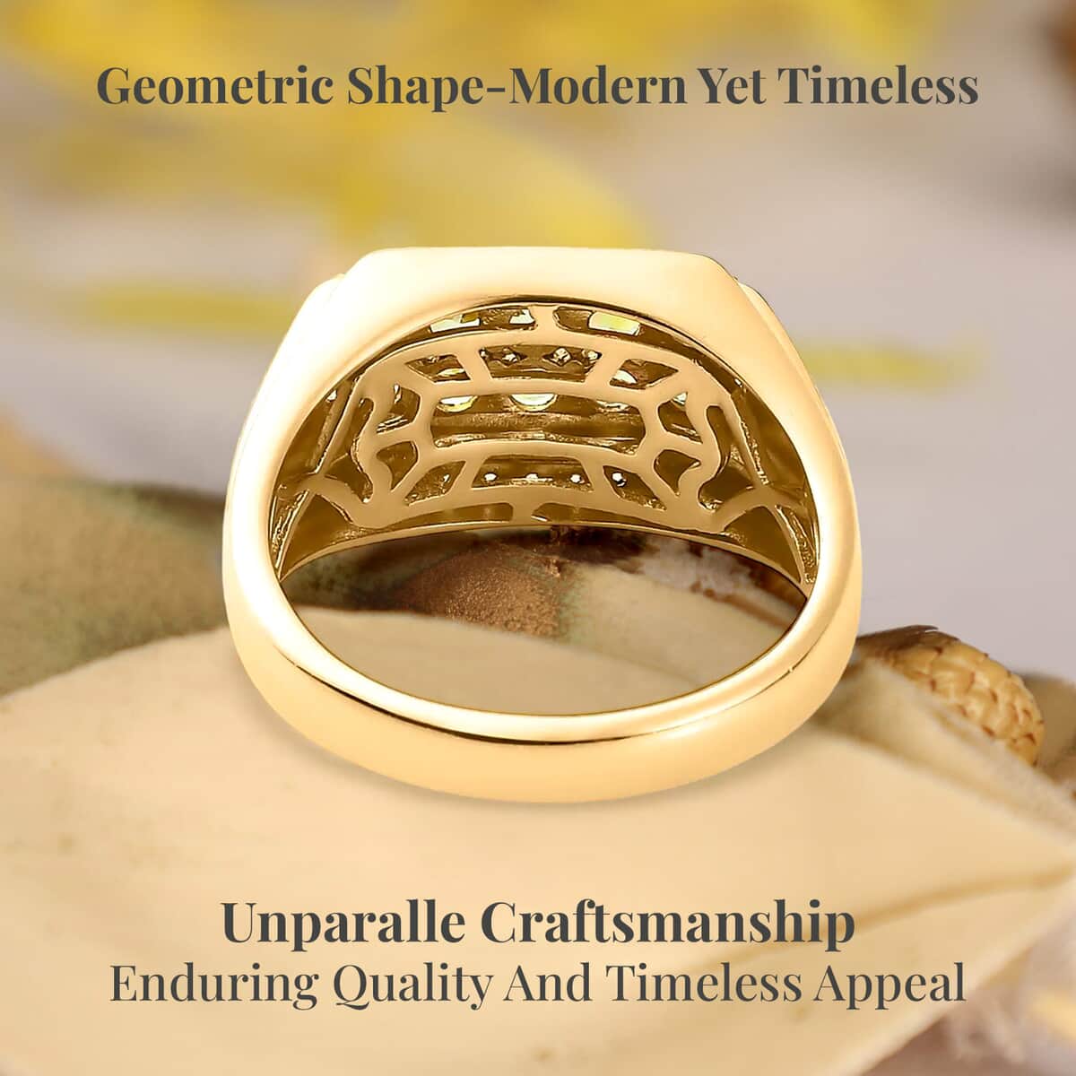 Premium Calabar Tourmaline, Moissanite Men's Ring in Vermeil YG Over Sterling Silver (Size 10.0) 1.60 ctw image number 3