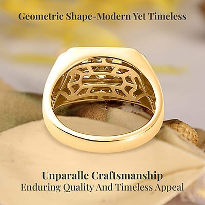 Premium Natural Calabar Green Tourmaline and Moissanite Men's Ring in Vermeil Yellow Gold Over Sterling Silver (Size 10.0) 1.60 ctw