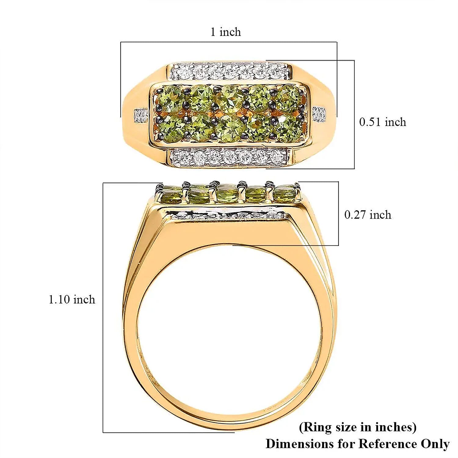 Premium Natural Calabar Green Tourmaline and Moissanite Men's Ring in Vermeil Yellow Gold Over Sterling Silver (Size 10.0) 1.60 ctw