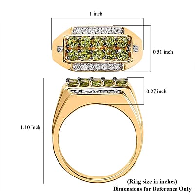 Premium Natural Calabar Green Tourmaline and Moissanite Men's Ring in Vermeil Yellow Gold Over Sterling Silver (Size 10.0) 1.60 ctw