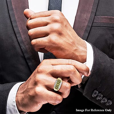 Premium Natural Calabar Green Tourmaline and Moissanite Men's Ring in Vermeil Yellow Gold Over Sterling Silver (Size 10.0) 1.60 ctw