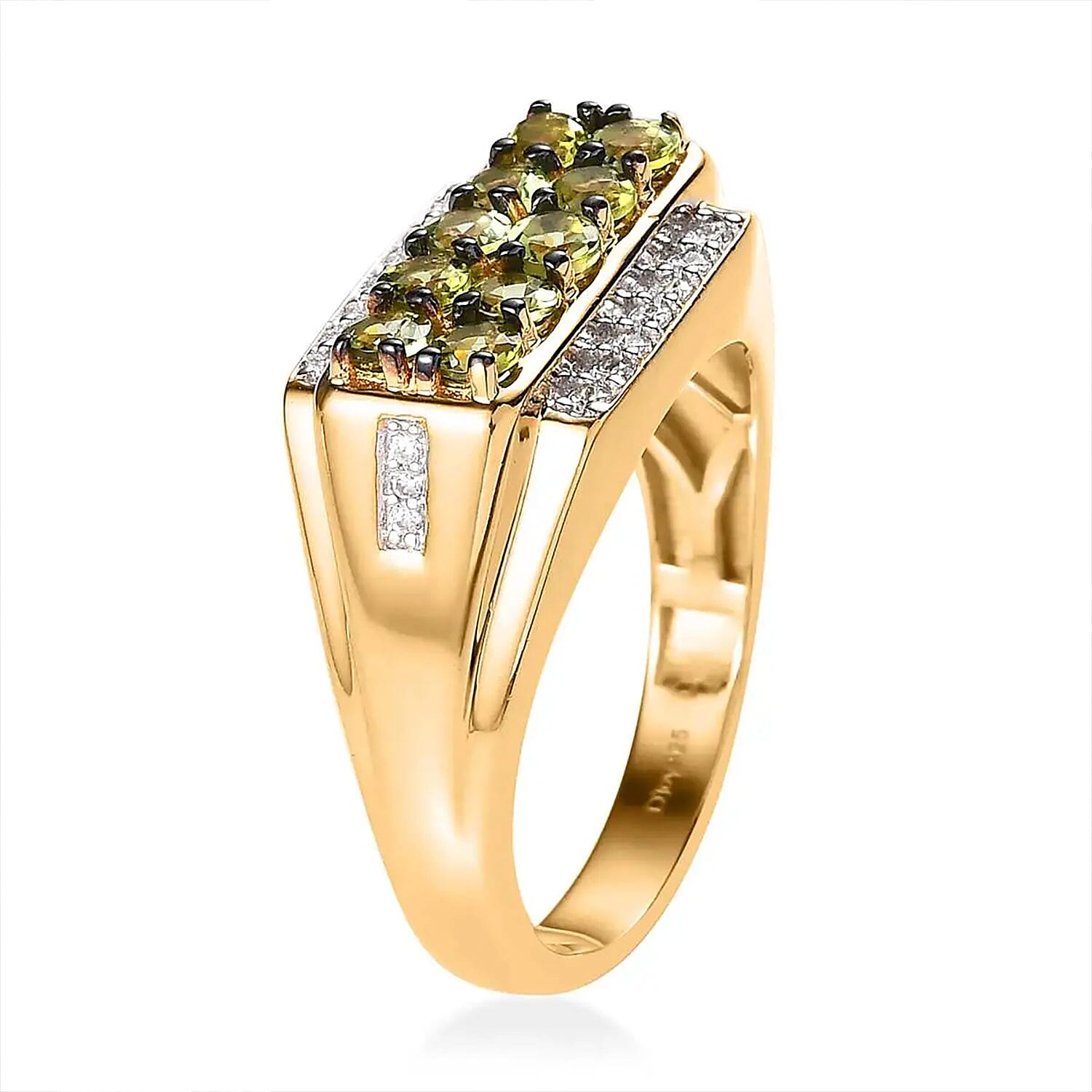 Premium Natural Calabar Green Tourmaline and Moissanite Men's Ring in Vermeil Yellow Gold Over Sterling Silver (Size 10.0) 1.60 ctw