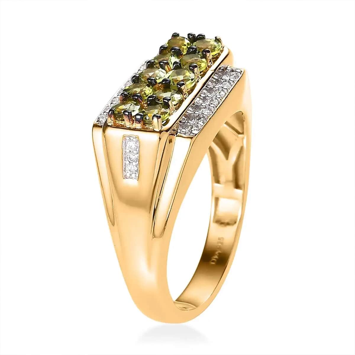 Premium Natural Calabar Green Tourmaline and Moissanite Men's Ring in Vermeil Yellow Gold Over Sterling Silver (Size 12.0) 1.60 ctw image number 8