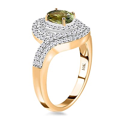 Luxoro 10K Yellow Gold AAA Natural Calabar Green Tourmaline and Moissanite Ring (Size 6.0) 1.25 ctw
